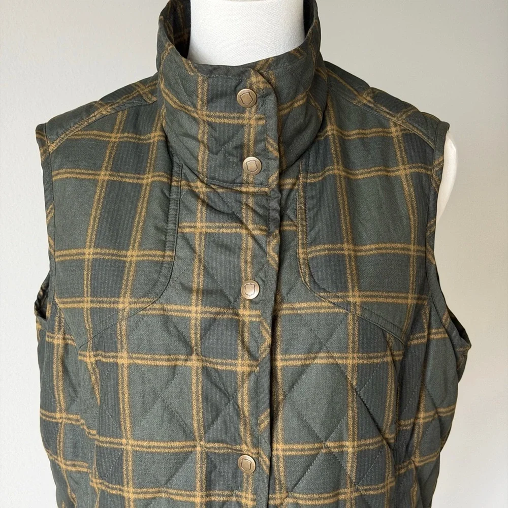 Eddie Bauer Olive Green Plaid Quilted Vest Lightweight Puffer - M